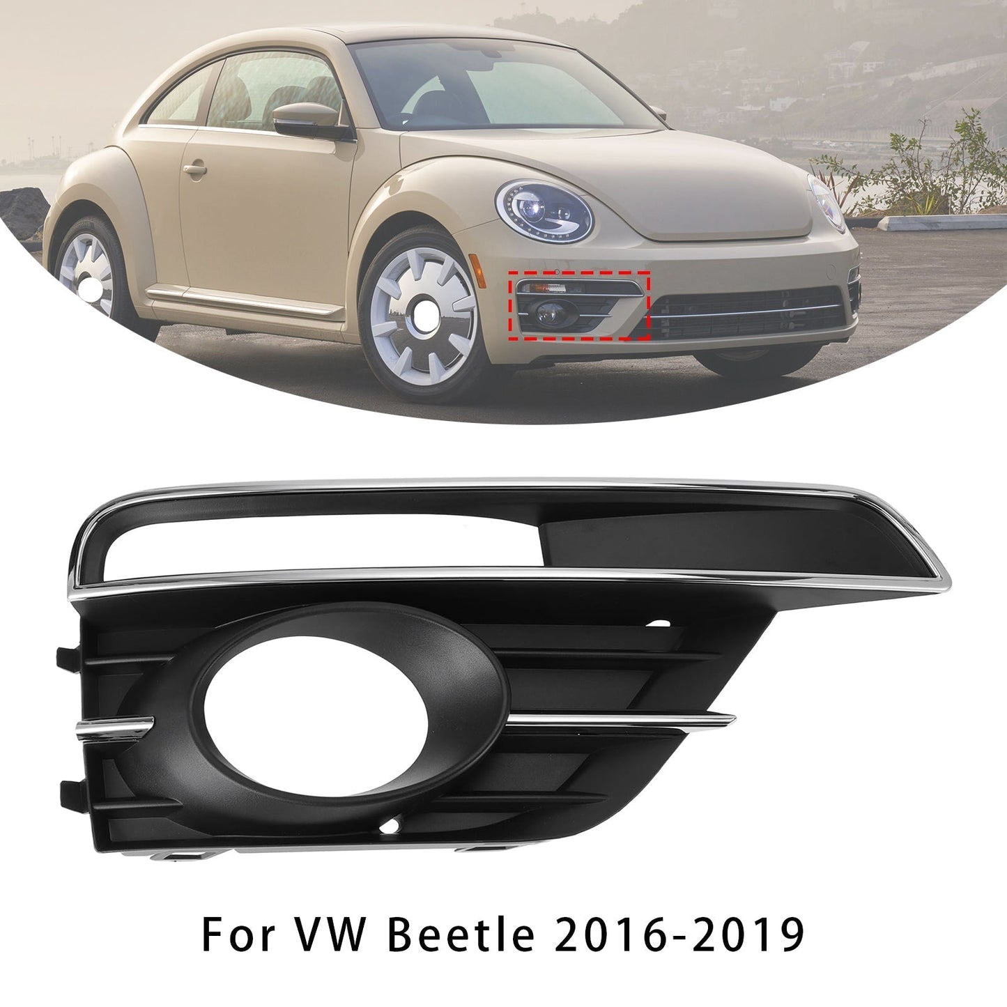 2016-2019 VW Beetle Pair Front Bumper Fog Light Grill Cover Bezel 5C5854661K 5C5854662J