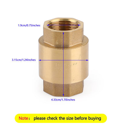 DN15 1/2" NPT In-Line Check Valve Brass Spring Loaded Inline 200PSI, 3/4" DN20