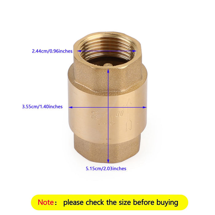 DN15 1/2" NPT In-Line Check Valve Brass Spring Loaded Inline 200PSI, 1/2" DN15