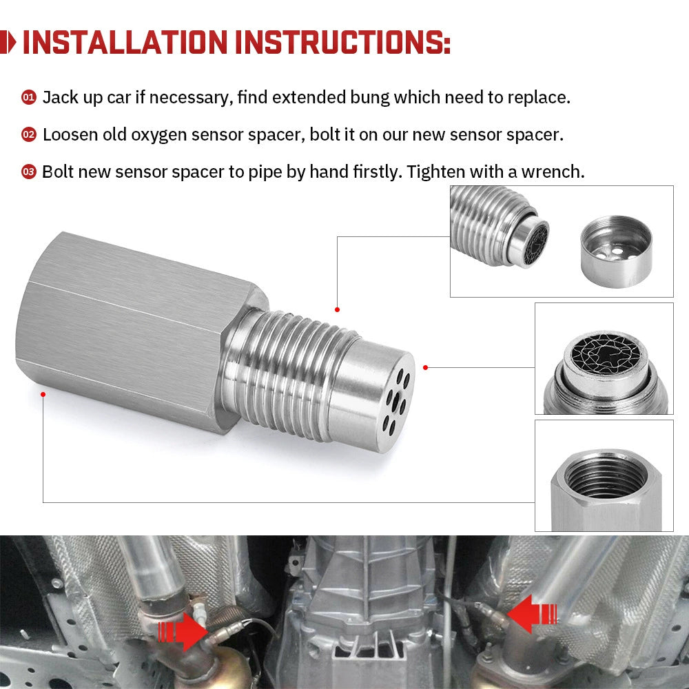 M18x1.5 O2 Sensor spacer Adapter Oxygen Sensor Simulator Extender Catalytic Converter CEL Eliminator with Mini CAT
