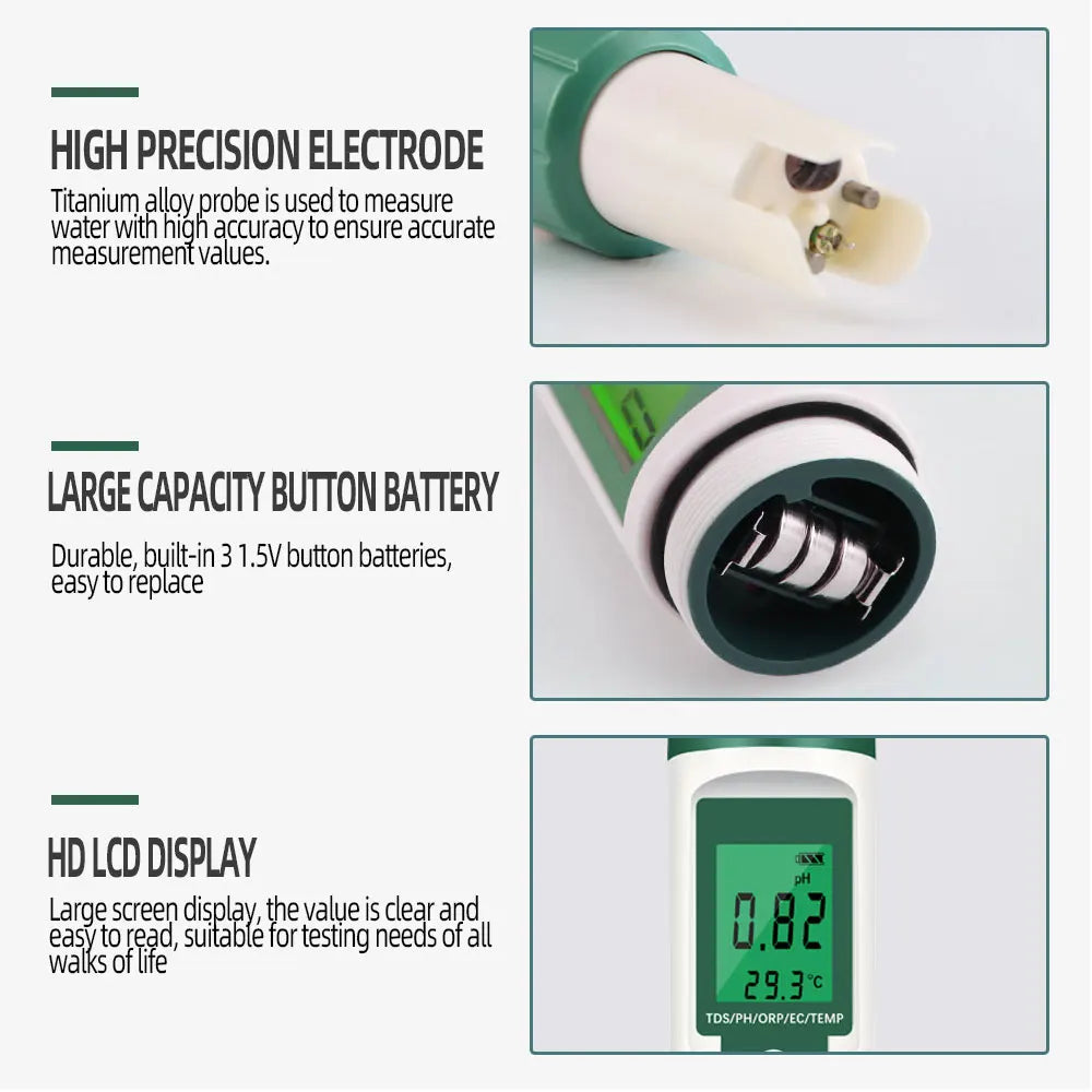 5 in 1 Digital PH TDS EC ORP Temperature Water Quality Tester Meter Test Tool