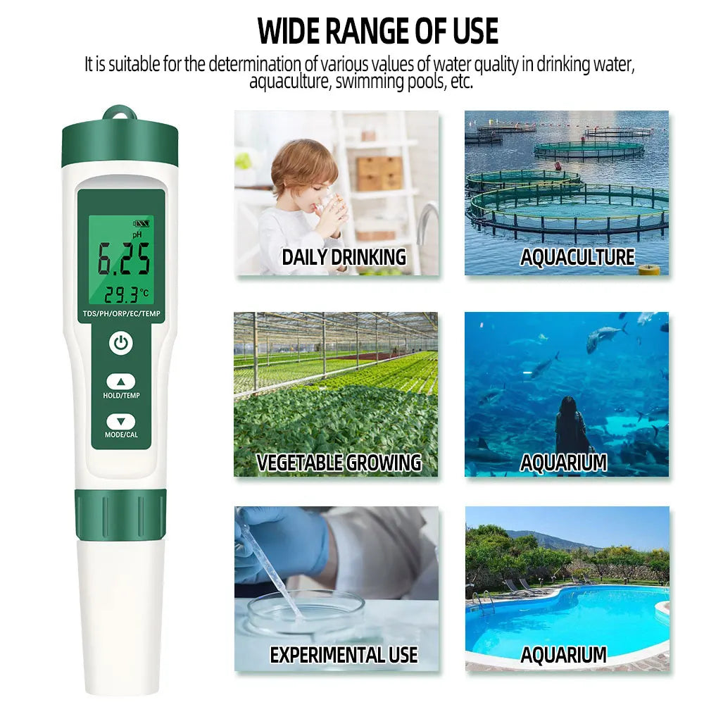 5 in 1 Digital PH TDS EC ORP Temperature Water Quality Tester Meter Test Tool