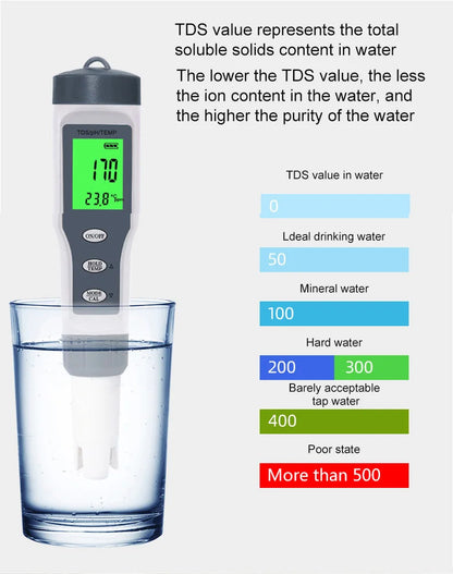 3 In 1 Digital PH TDS TEMP Waterproof Water Quality Meter Tester Test Pen Tool