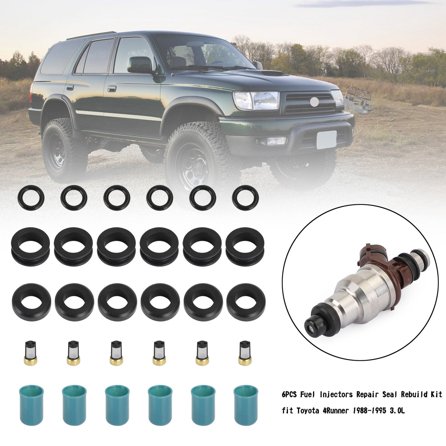 1988-1995 Toyota 4Runner/Pickup 3.0L 3VZE 6PCS Fuel Injectors Repair Seal Rebuild Kit