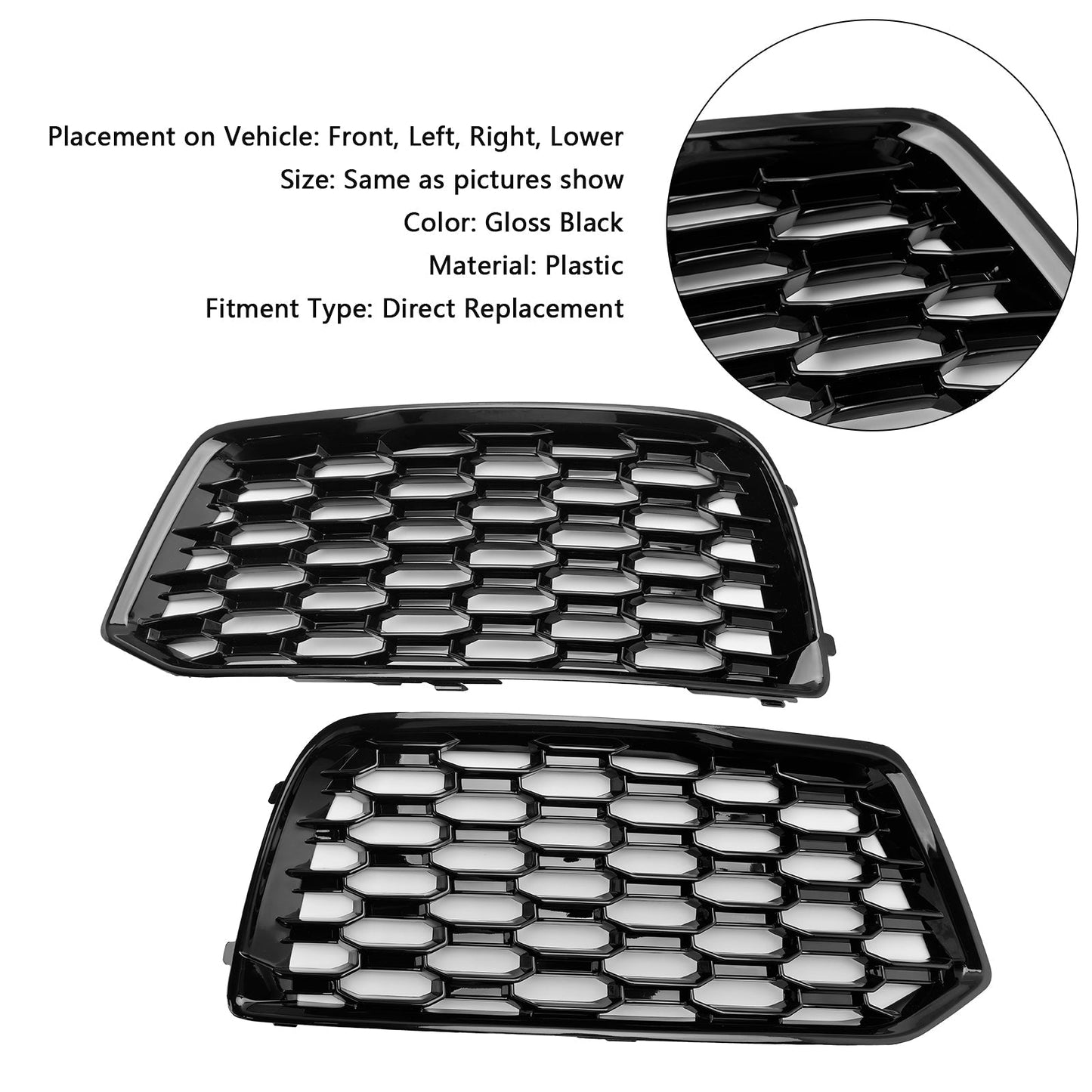 Audi Q5 Standard 2018-2022 2PCS Front Bumper Cover Grill Honeycomb Mesh Black Grille