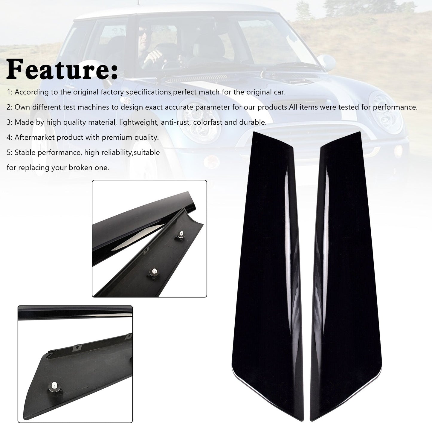 2006 MINI Cooper R50 R52 R53 Left+Right Front Windshield Post Trim 51137128157 51137128158