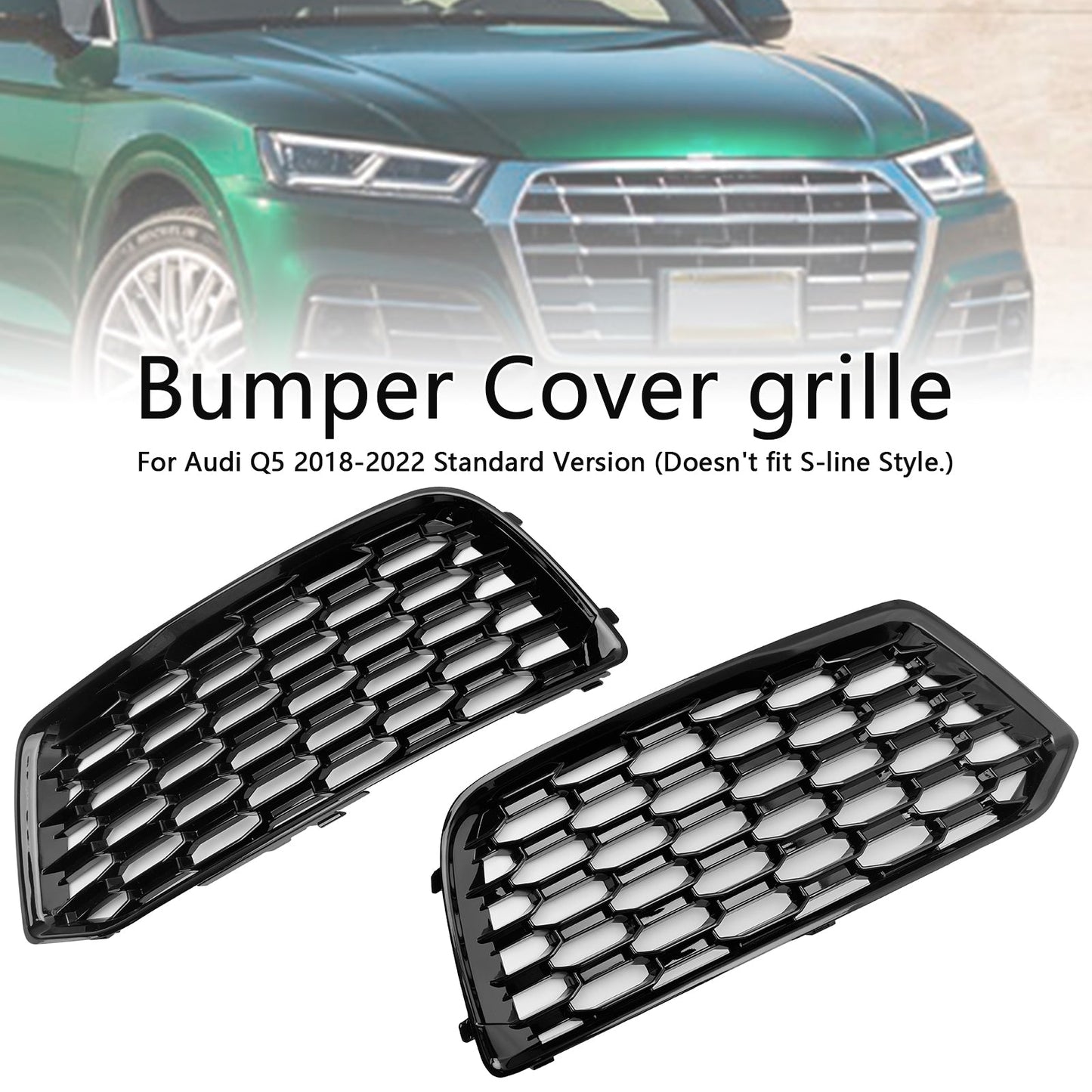 Audi Q5 Standard 2018-2022 2PCS Front Bumper Cover Grill Honeycomb Mesh Black Grille