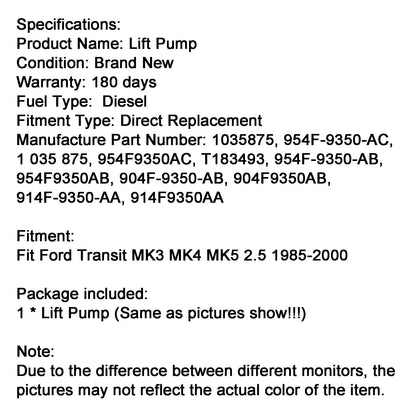 1985-2000 Ford Transit MK3 MK4 MK5 2.5 Fuel Lift Pump 1035875 954F9350AC T183493