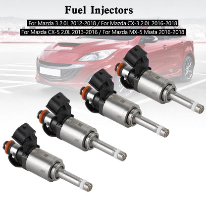 2012-2018 Mazda 3 2.0L 4PCS Fuel Injectors PE01-13-250C PE01-13-250B