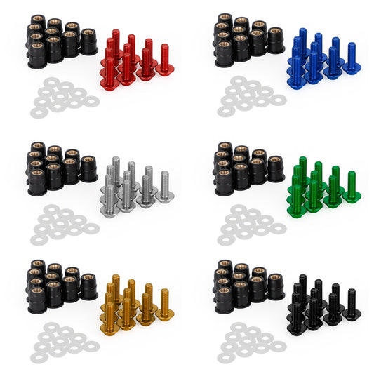 10pcs Universal Motorcycle Wind Screen Shield Aluminum M5x15mm Screw Bolt & Rubber Well Nuts & Washers kit