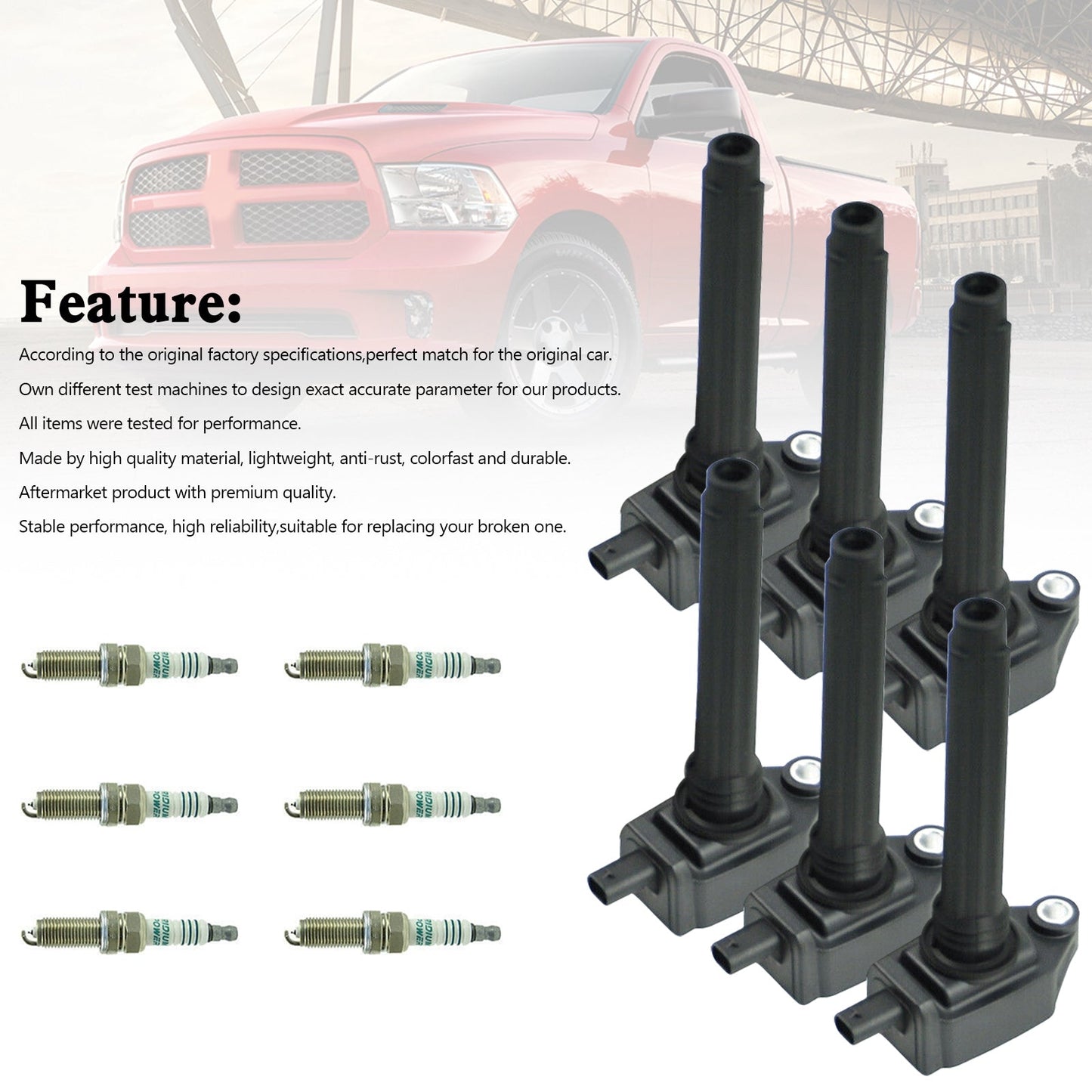 2011-2017 Chrysler 200 300 3.6L V6 6PCS Ignition Coil+Spark Plug UF648 GN10616 36-8196