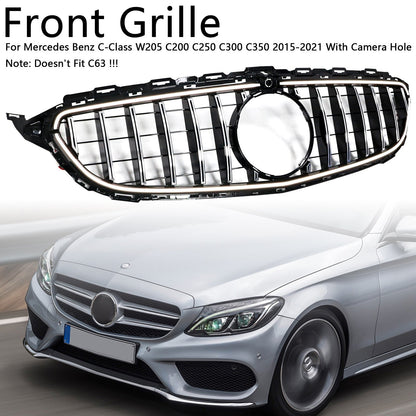 Mercedes Benz 2015-2021 C-Class W205 GT Front Grill Center Air Intake Radiator Bumper Chrome Grille With LED Strip