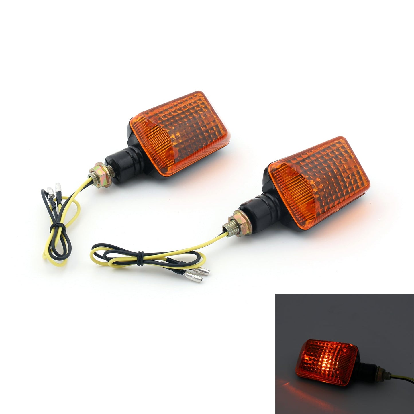 2 x Universal Motorcycle Turn Signal Light L0 Blinkers Short Stalk Amber Lens Champoo