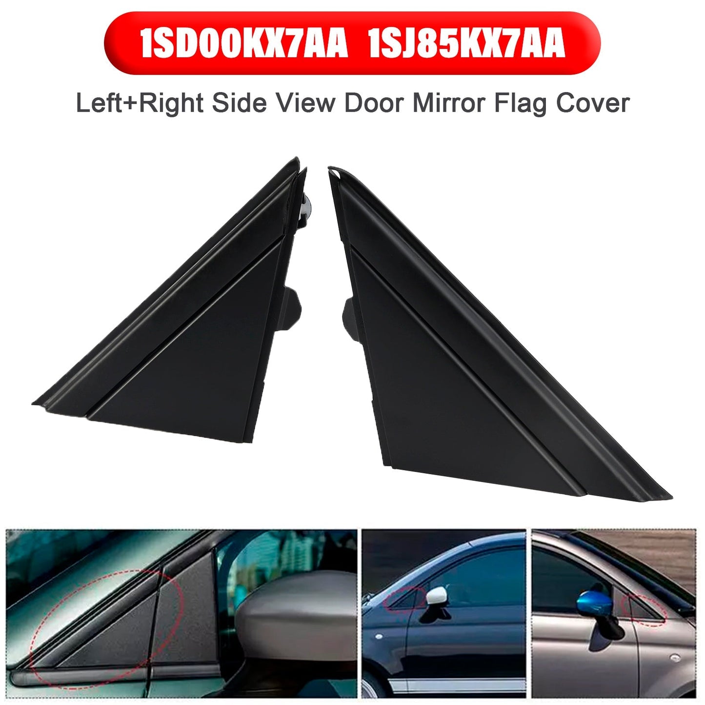 2012-2019 Fiat 500 2X Left+Right Side View Door Mirror Flag Cover Molding Trim 1SD00KX7AA