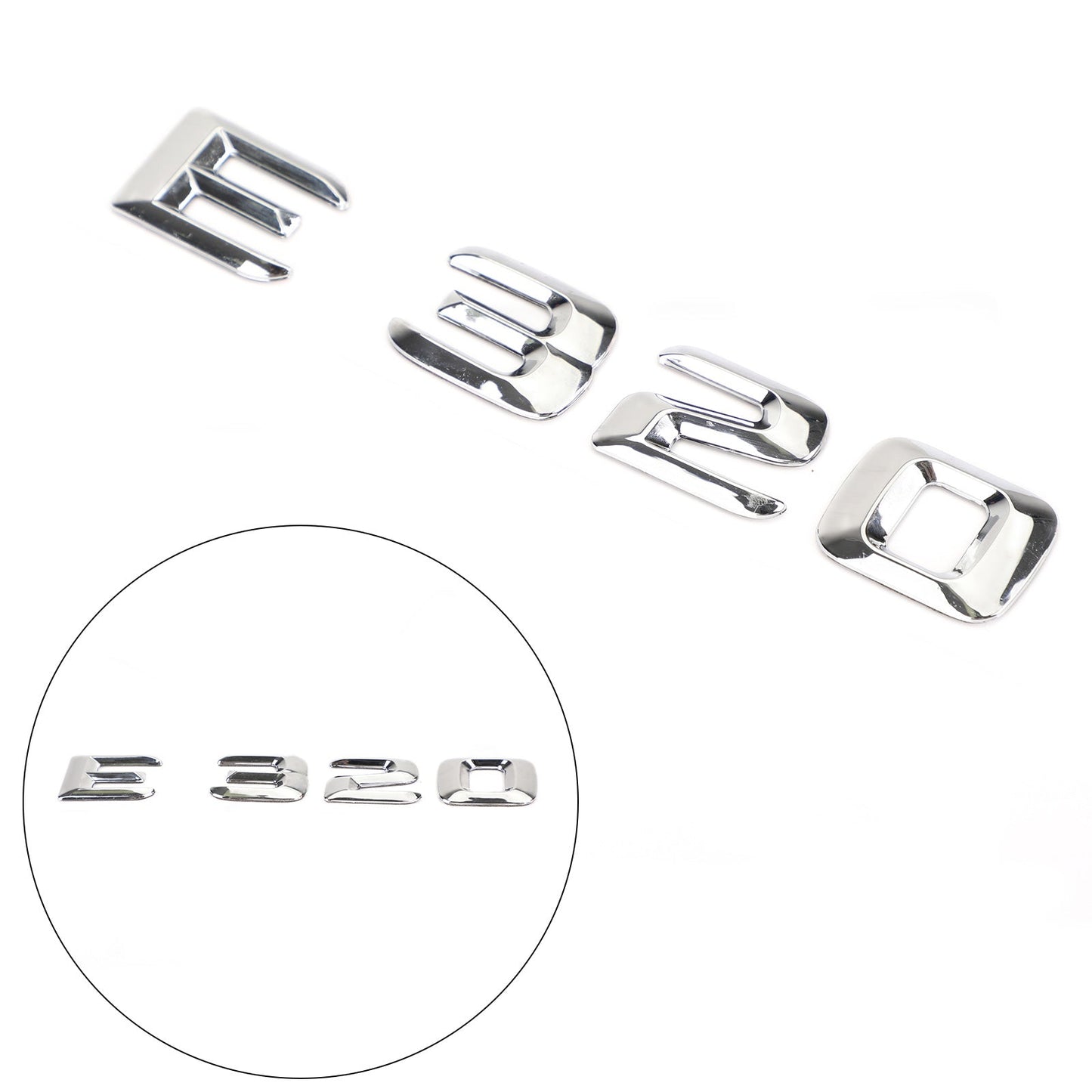 Rear Trunk Emblem Badge Nameplate Decal Letters Numbers Fit Mercedes E320 Chrome