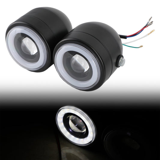 Black Twin Headlight Motorcycle Double Dual Lamp Street Fighter Universal Motorcycle Twin Headlight Double DRL Light for Harley Chopper Bobber Cafe Racer 4.33" Twin Dual LED Headlight Universal Chopper Bobber Cafe Racer Motorcycle