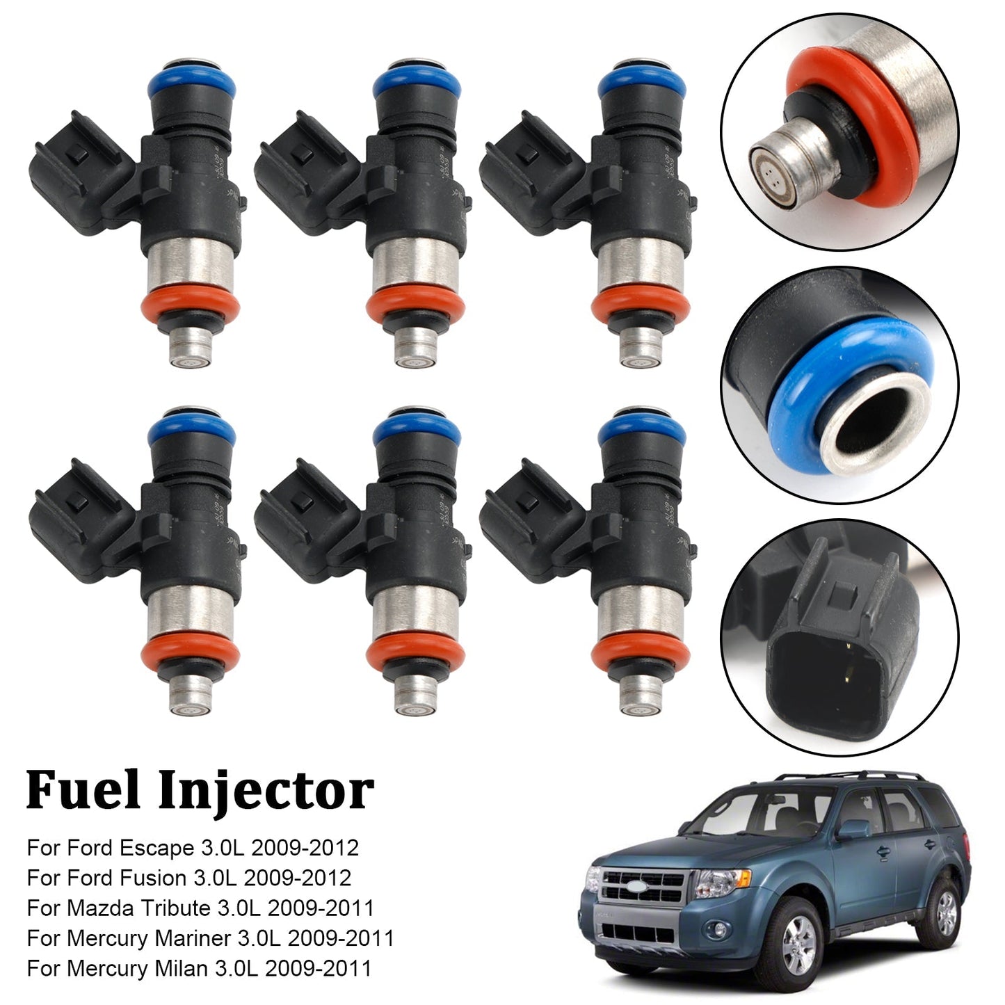 2009-2011 Mazda Tribute 3.0L 6PCS Fuel Injector 0280158189 9L8Z-9F593-A 82211217