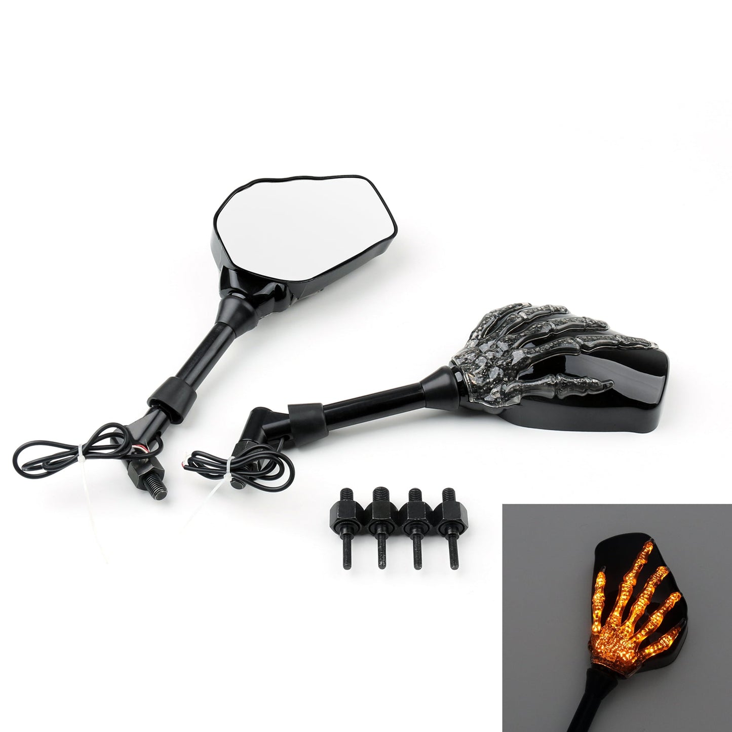 Skull Skeleton Turn Signals Mirrors For Motorcycle Street Bike Cruiser Racer