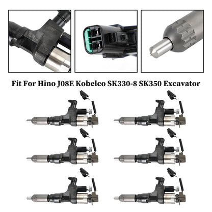 Hino J08E Kobelco SK330-8 SK350 Excavator 6PCS Fuel Injectors 095000-6593 CB84034501S 23670-E0010