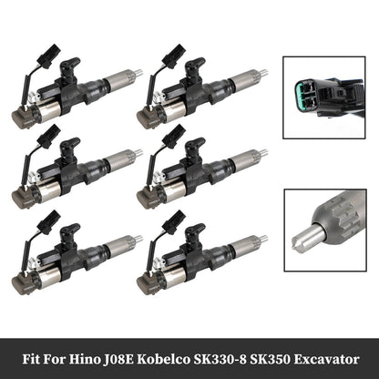 Hino J08E Kobelco SK330-8 SK350 Excavator 6PCS Fuel Injectors 095000-6593 CB84034501S 23670-E0010
