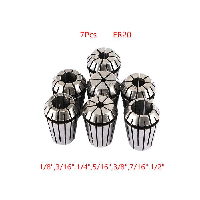 CNC Milling Lathe Engraving Machine, 7Pcs ER20(1/8"-1/2") ER20 Spring Collet Set