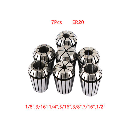 CNC Milling Lathe Engraving Machine, 7Pcs ER20(1/8"-1/2") ER20 Spring Collet Set