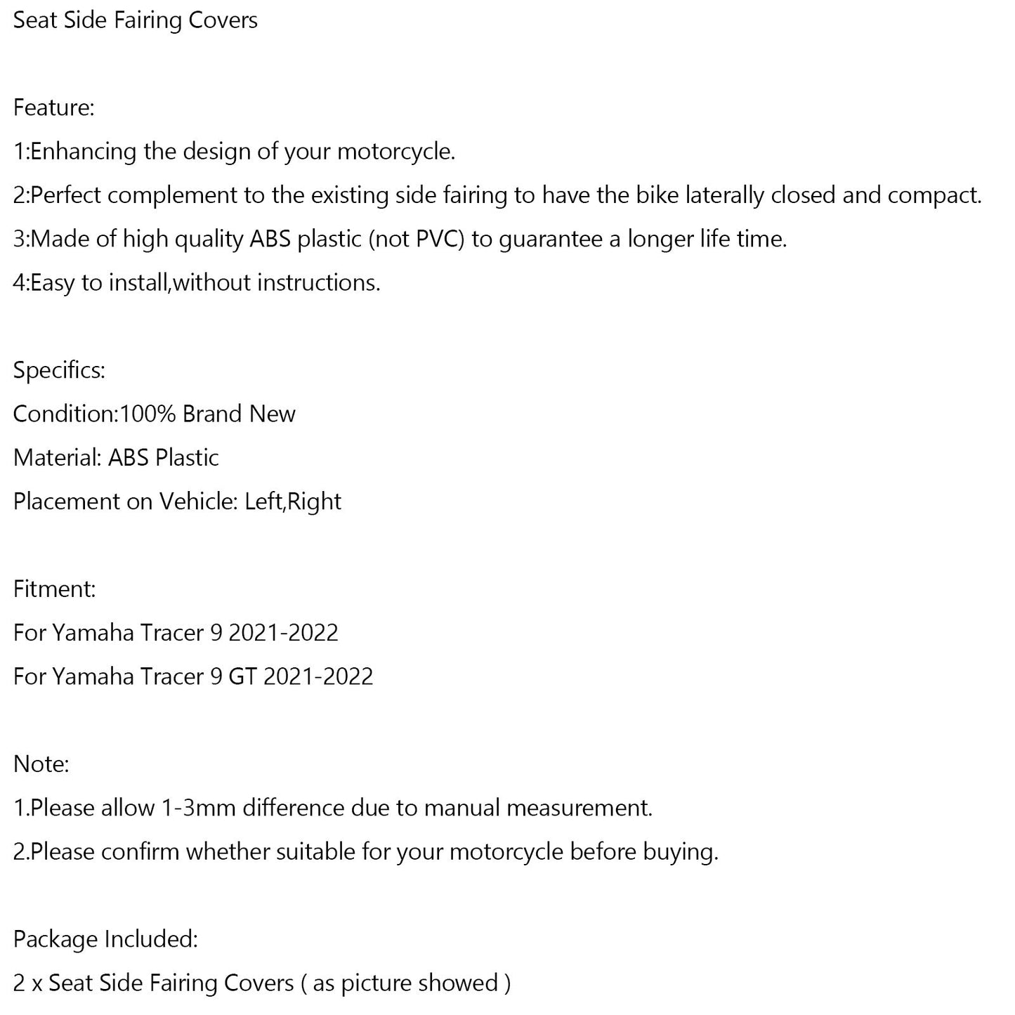 Rear Tail Seat Side Fairing Covers For Yamaha Tracer 9 GT 2021-2022