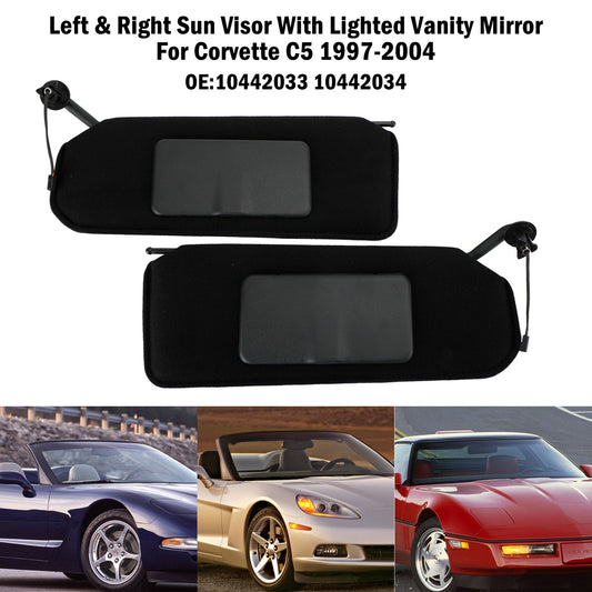 1997-2004 C5 Corvette 8Cyl, 5.7L Sun Visor Vanity Mirror C5 Black Sunvisors Pair Shaded 10442033 10442034