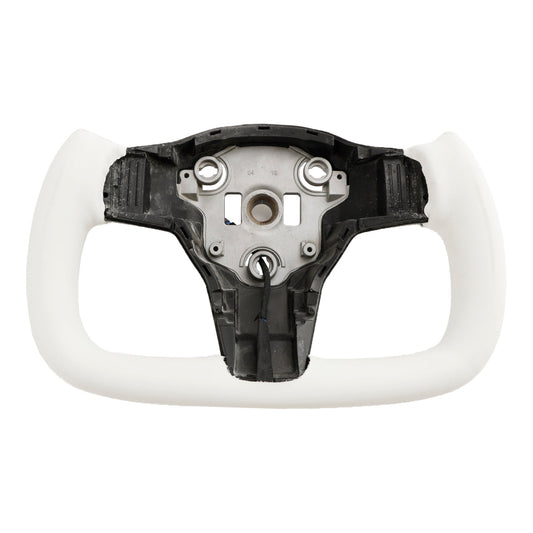 2017-2023 Tesla Model 3 Yoke Steering Wheel Square White Leather w/Heating
