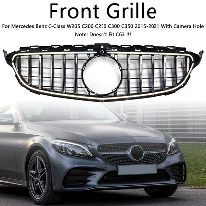 2015-2021 Mercedes Benz C-Class W205 C200 C250 C300 C350 Chrome Front Bumper Grill Grille W/LED