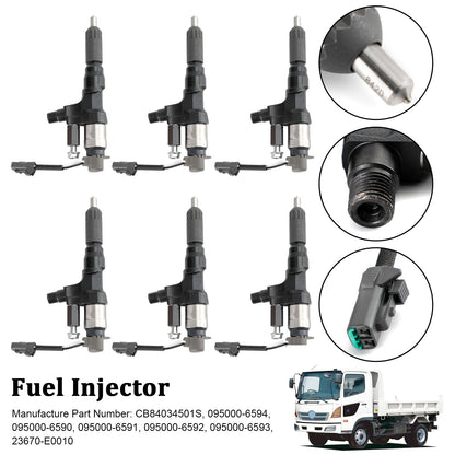 Hino 3.8L 4.7L 5.0L 6.5L 7.7L 6PCS Fuel Injectors 095000-6593 CB84034501S 095000-6594