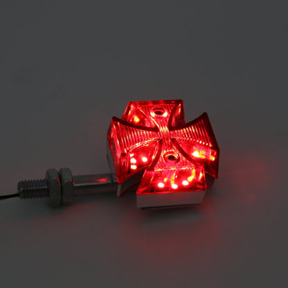 Harley Motorcycle 2PS DC 12-Volt Custom Red Maltese Cross LED Turn Signal Light