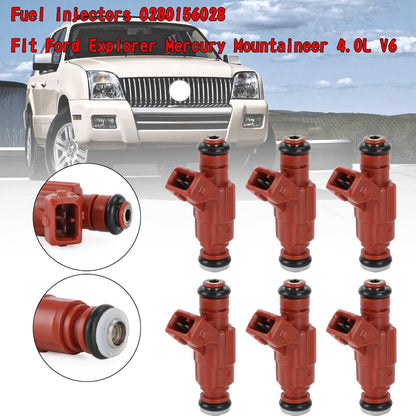 6PCS Fuel injectors 0280156028 1L2E-C5A 822-11139 Fit 2002-2003 Ford Explorer 4.0L 2002-2004 Mercury Mountaineer 4.0L