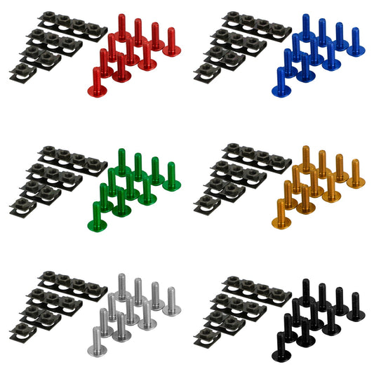10x Aluminum M6 x 20mm Motorcycle Screen Bolts & Spring C clips For Honda