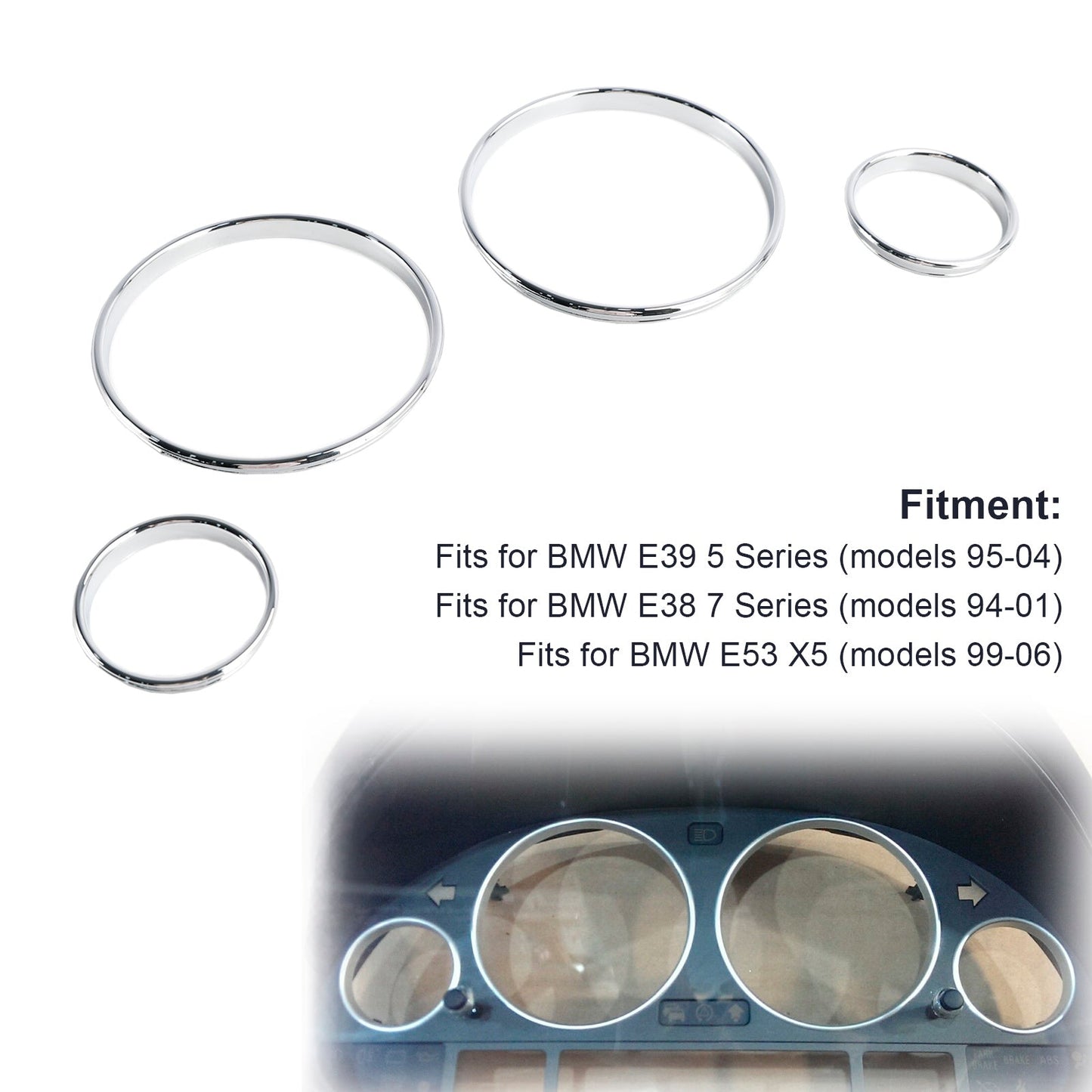1995-2004 BMW E39 5 Series Silver Dash Trim Rings Speedometer Gauge Cluster Panel GF1734008