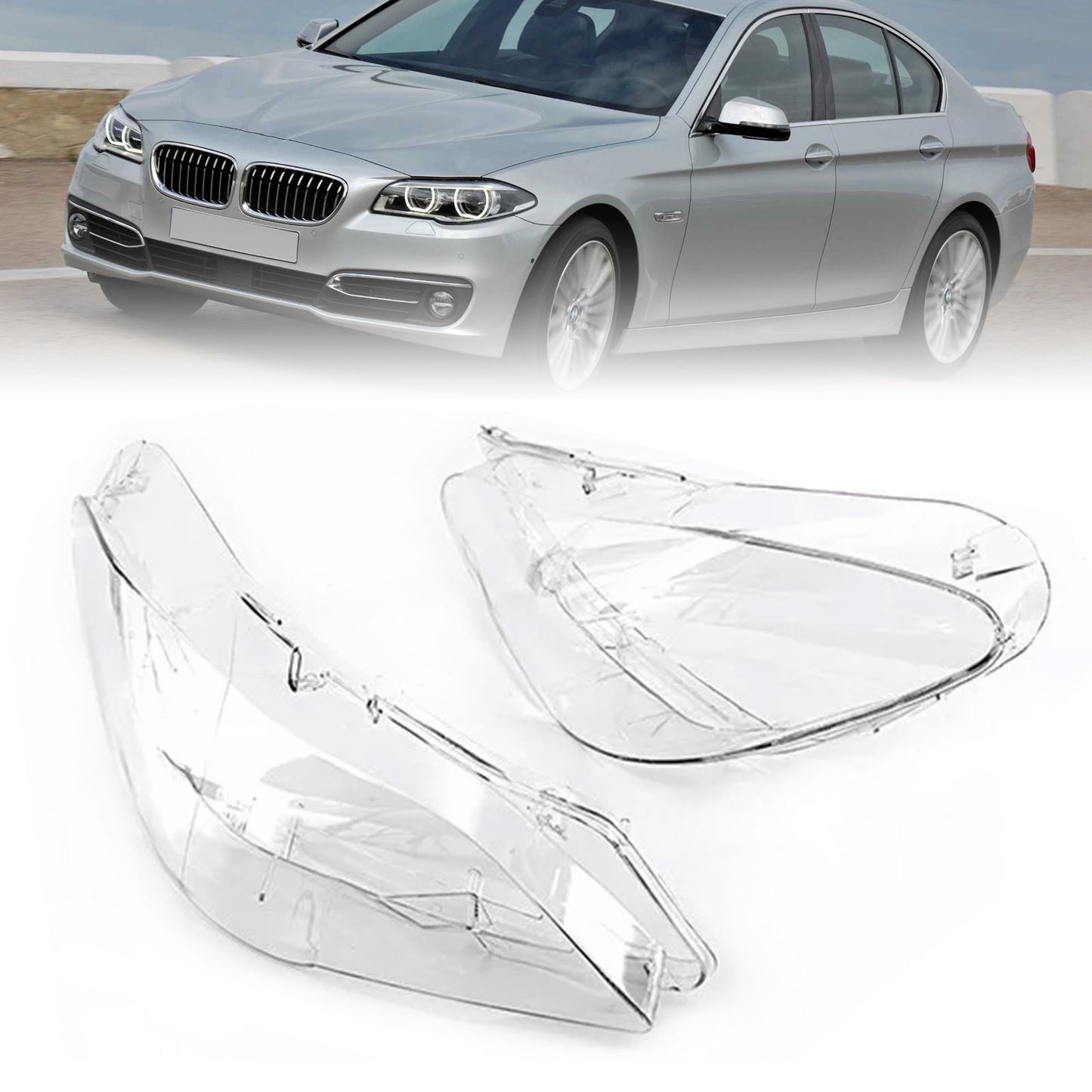 2010-2013 BMW 5 Series F18 2PCS Front Headlight Lens Cover Lampshade Left + Right 63117271912 63117271911