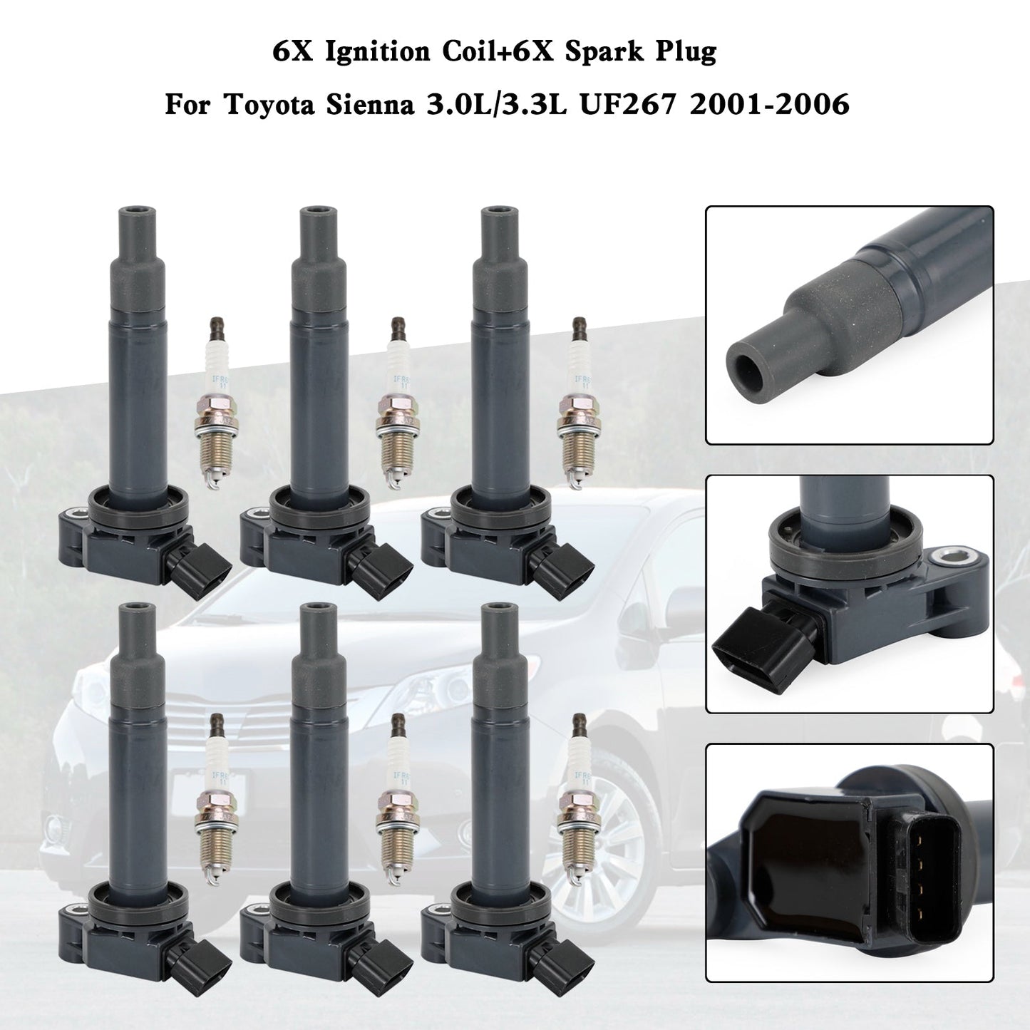 2002-2006 Toyota Camry 3.0L V6 6PCS Ignition Coil+6PCS Spark Plug 90919-02234 UF267 1788315 6731301