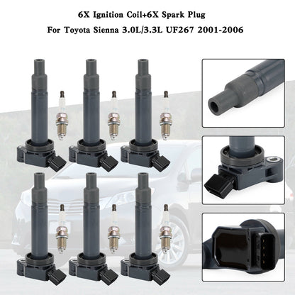 2002-2006 Toyota Camry 3.0L V6 6PCS Ignition Coil+6PCS Spark Plug 90919-02234 UF267 1788315 6731301