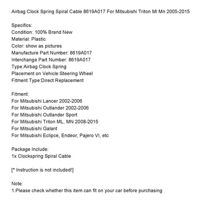 8619A017 Airbag Clock Spring Spiral Cable Mitsubishi Triton Ml Mn 2005-2015
