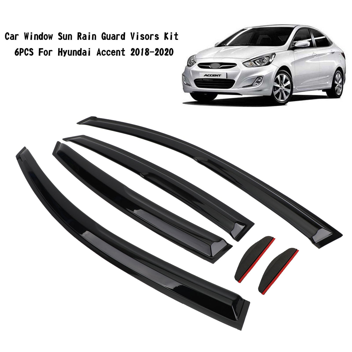 Car Window Sun Rain Guard Visors Kit 6PCS For Hyundai Accent 2018-2020