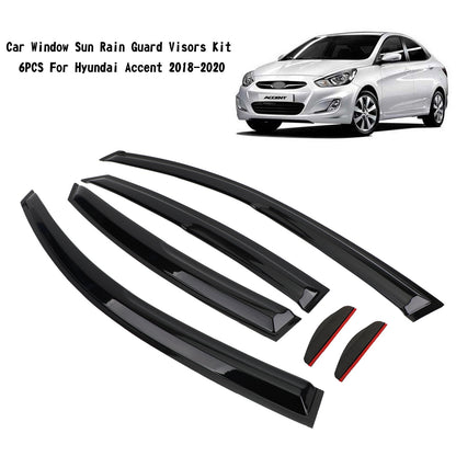 Car Window Sun Rain Guard Visors Kit 6PCS For Hyundai Accent 2018-2020