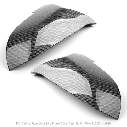 Pair Carbon Fiber Side Rear View Mirror Cover Caps For BMW F10 F18 2014-2016