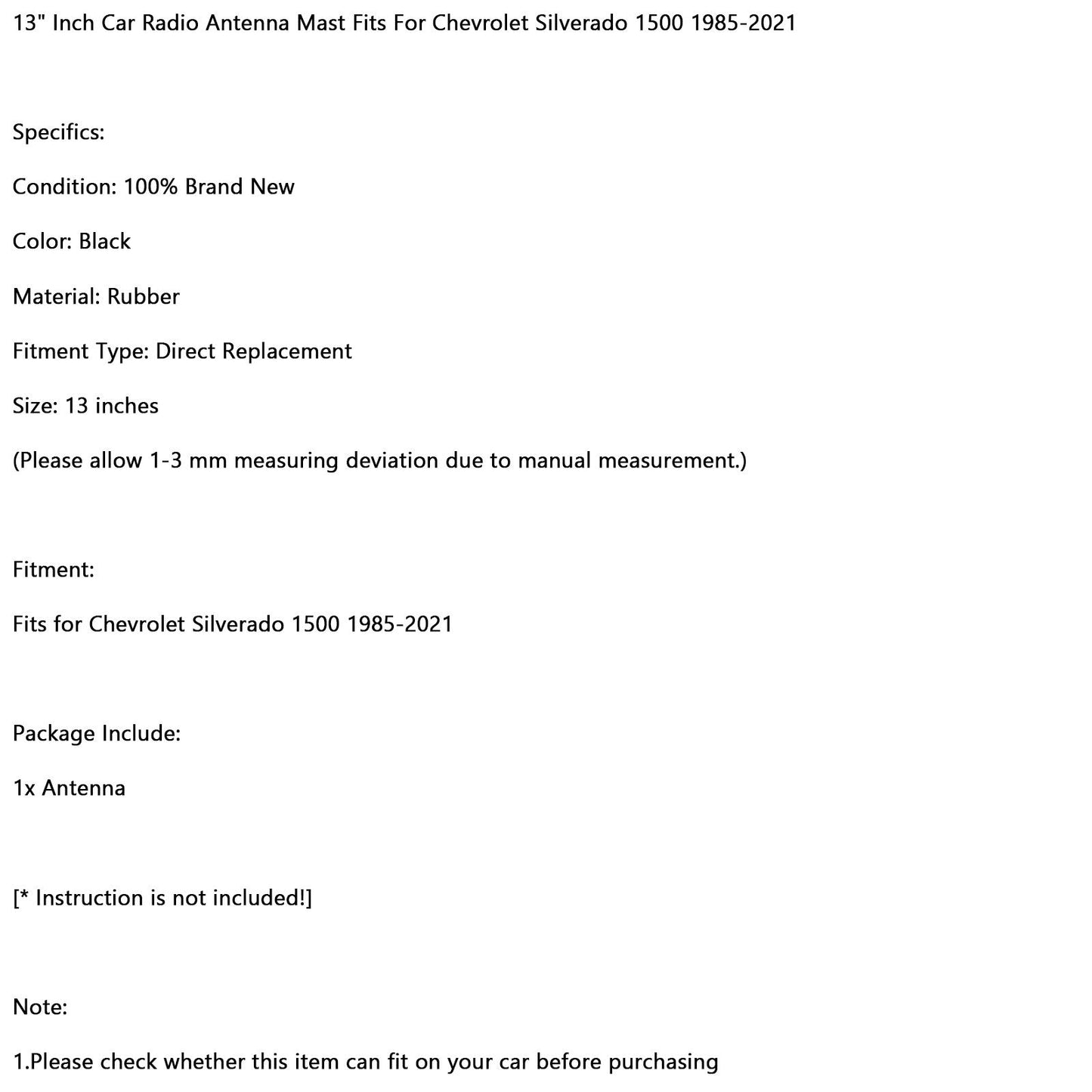 1985-2021 Chevr Silverado 1500 13Inch Car Radio Antenna Mast