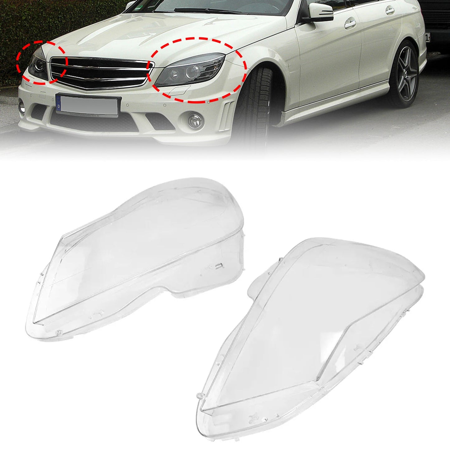 2011-2015 Mercedes Benz C Class W204 2PCS Front Headlight Lens Cover Lampshade A2048203539 A2048203639