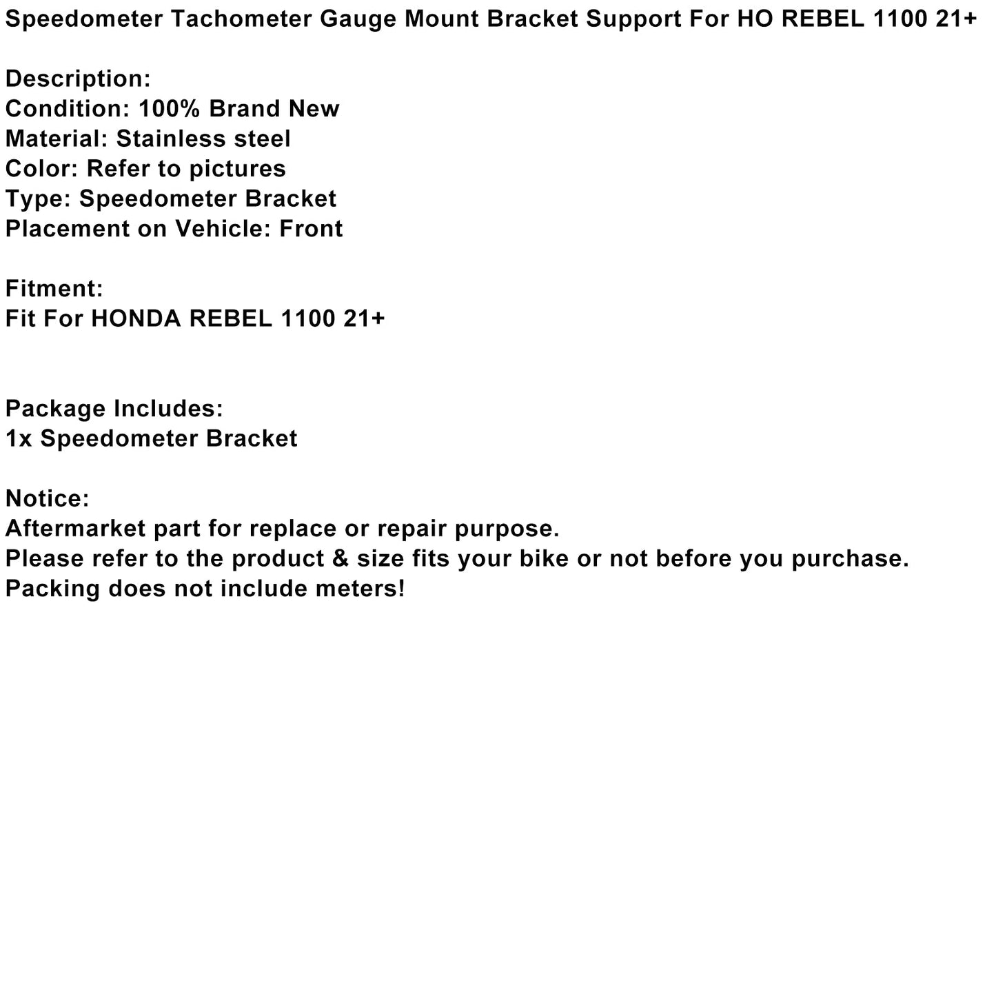 2021-2024 Honda Rebel CMX1100 Motorcycle Instrument Bracket Side Speedometer Bracket Relocation Holder Black