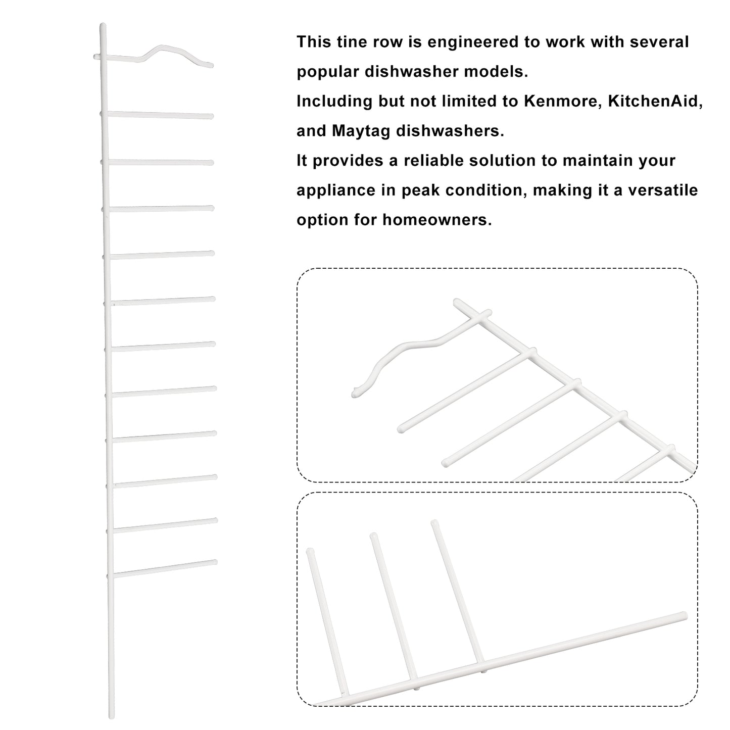 Dishwasher Tine Row W10728160 For Kenmore/KA/Maytag, Repl AP5951430 WP8051250