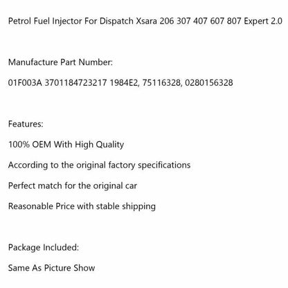 4pcs Petrol Fuel Injector Fits Dispatch Xsara 206 307 407 607 807 Expert
