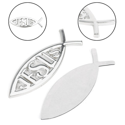 Jesus Christian Fish Symbol Silver 3D Car Decal Emblem Sticker Religious God