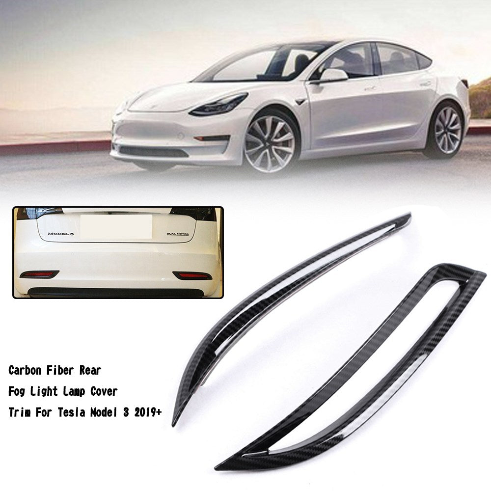 Carbon Fiber Rear Fog Light Lamp Cover Trim Tesla Model 3 2019-2022