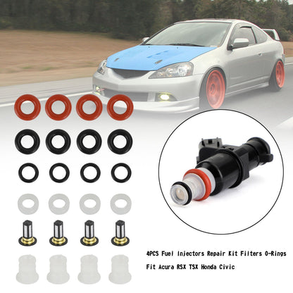 2004-2008 Acura TSX/ 2005-2007 Acura RSX 4PCS Fuel Injectors Repair Kit Filters O-Rings 16450RAAA01 842-12288 842-12287